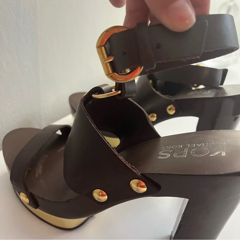 Michael Kors Brown Leather Platform Heel Sandals